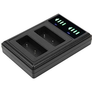 Draagbare Minicamera-batterijlader met Dubbele Poort, Dubbel Display en Dubbel Dock voor NP-W126-batterij - Zwart