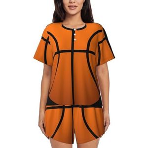Basketbalprint dames zomer zachte tweedelige bijpassende outfits korte mouw pyjama lounge pyjama sets, Zwart, 3XL