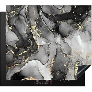 MuchoWow Inductiebeschermer - Inductie mat - Vinyl - Marmer - Zwart - Goud - Grijs - 60x52 cm - Inductie beschermer
