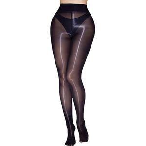 Dames Olieachtige Glanzende Panty's, 8 Denier Hoge Stretch Zijdeachtige Panty Doorzichtige Panty's Kousen (Zwart)
