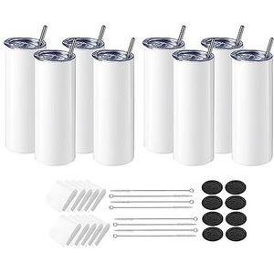 MILUZD 8Pack Sublimatie Tumblers 20oz Straight Skinny met Sublimatie, Deksels en Rietjes voor Tumbler Persmachine