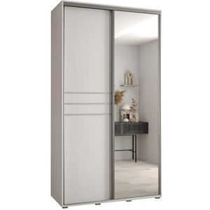 MEBLE KRYSPOL Davos 11 130 Kledingkast met twee schuifdeuren voor slaapkamer - Moderne Kledingkast met spiegel, kledingroede en planken - 235,2x130x60 cm - Wit Wit Zilver