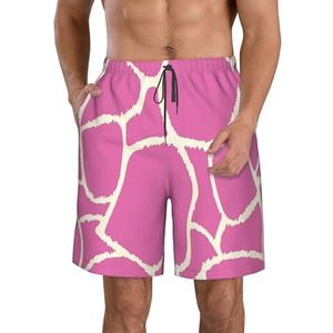 JIAWUJYNB Roze Giraffe Texture Print Strandshorts voor heren, lichtgewicht, sneldrogend trekkoord zwembroek met zakken, Wit, S
