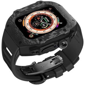 dayeer Koolstofvezel metalen behuizing met fluorrubber horlogebandmodkit voor Apple Watch Ultra2 ultra 49 mm, horlogebandbehuizing voor iwatch series9 8 7 6 5 4 45 mm 44 mm vervangende band (Color :