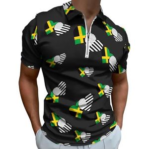Jamaica En Zwarte VS Vlag Half Zip-up Polo Shirts Voor Mannen Slim Fit Korte Mouw T-shirt Sneldrogende Golf Tops Tees 2XL