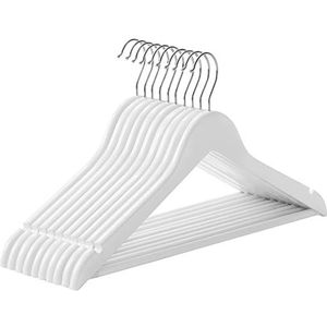 SONGMICS Houten kleerhanger, set van 10, massief houten kleerhanger, jashanger, inkepingen in schouderpartij, anti-slip, voor jassen, overhemden, 360° draaibare haak, wit CRW03W10