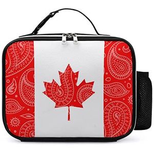 Paisley En Canadese Vlag Lunchbox Container Herbruikbare Lederen Geïsoleerde Maaltijd Tote Bag Met Afneembare Gespeld Handvat