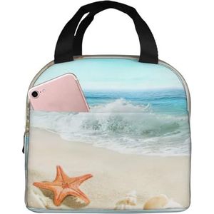 EdWal Sandbeach Shell Zeester Print Herbruikbare Lunch Tas voor Vrouwen Mannen Eenvoudige Tote Volwassenen Lunch Koeltas voor Werk Picknick Reizen