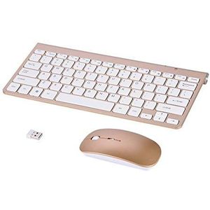 Ultradunne draadloze toetsenbord- en muiscombinatie, draagbare 2.4G fluisterstille compacte computeraccessoires voor tablet-laptop Desktop Intelligente televisies(Goud)