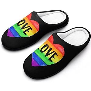 Liefde Hart LGBT Pride Katoenen Slippers Voor Vrouwen Warme Anti-Slip Rubberen Zool Huisschoenen Voor Indoor Hotel 9-10 (40-41)