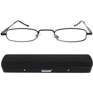 MINI BRILLE® Smalle Metalen Mini Leesbril, Metaal Frame (Zwart), GRATIS Slim-Fit Aluminium Koker, Leeshulp Mannen en Vrouwen +2.0 Dioptrie