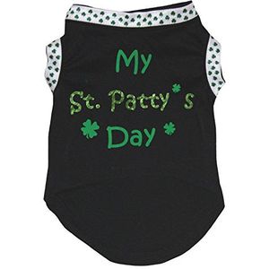 Petitebelle Puppy Kleding Hond Jurk Mijn St Patty's Day Wit Katoen T-Shirt, Small, Zwart