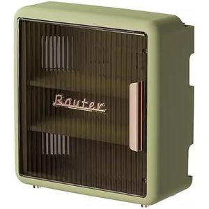 FLFLF Houten WiFi-router opbergdoos met kabelbeheer, wandgemonteerde meerlaagse plank voor modem/ONT/hub, bureauorganizer met ventilatiegaten en netsnoerarrangement, groen