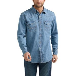 Wrangler Heren Denim Light Wash Lange Mouw Snap Shirt, Light Wash Denim, L