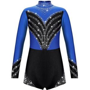 NUOYIXUAN Gymnastiekpak voor meisjes, balletshirt, lange mouwen, glanzend, kunstschaatspak, jazzdanskostuum, danskleding voor kinderen (koningsblauw, 16)