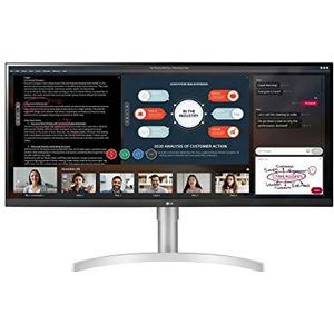 LG 34WN650 Monitor 34 inch UltraWide 21:9 LED IPS HDR 400, 2560x1080, AMD FreeSync 75Hz, Audio Stereo 14W, HDMI (HDCP 2.2), DisplayPort 1.4, audio-uitgang, in hoogte verstelbaar, flicker safe, wit