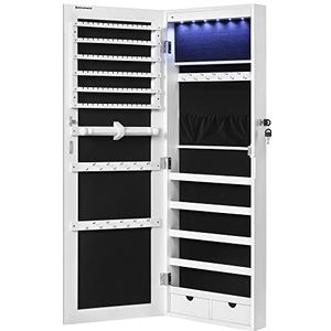 SONGMICS Juwelenkastje Opknoping, Spiegelkastje Met Led-Binnenverlichting, Wandkastje Met Volwaardige Spiegel, Wandmontage, Opknoping Aan Deur, Geschenk, Witte JJC99WT