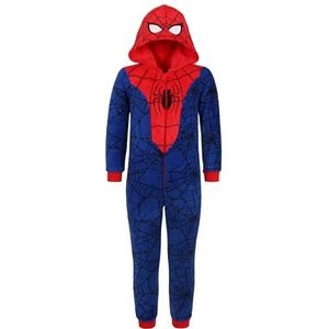 Spider-Man MARVEL Marineblauw-Rood, Polar Fleece Eendelige Pyjama, Kinder Onesie met Capuchon, OEKO-TEX 7-8 jaar