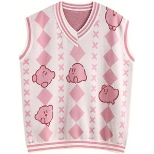 AETABP Kawaii Roze Trui Vest Japanse Anime Leuke Baggy Oversized Gebreide Vest Voor Meisjes Vrouwen Esthetische Kleding, Roze Vest, L