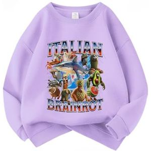 MAOXITCATY Kindertrui met ronde hals en cartoonprint tralalerotralala ontwerp, geschikt voor jongens in de basisschoolleeftijd,Purper,110cm