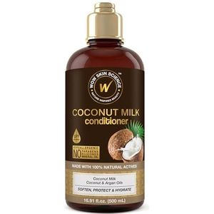 WOW Skin Science Kokosmelk haarconditioner voor droog haar - diepe conditioner voor droog beschadigd haar, sulfaatvrije conditioner - krullende haarconditioner voor mannen en vrouwen (wit, 16,91 Fl Oz