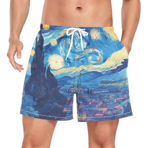 Starry Stars Van Gogh Zwembroek voor heren, sneldrogend, met zakken, Leuke mode, S