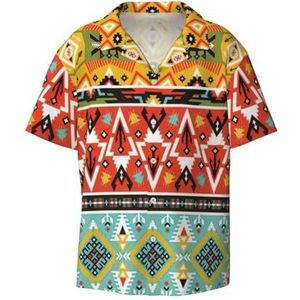 TyEdee Boheemse verenprint herenoverhemden met korte mouwen en zak, casual overhemd met knopen, zakelijk overhemd, Zwart, S