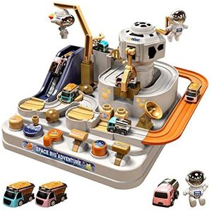 Race Track Car Adventure Preschool Toddler Boy Toys, Car Spaces Adventure Toys, Educational Puzzles Car Toys With 3 Cars And 1 Astronaut For 4 -Year-Old Boys Girls