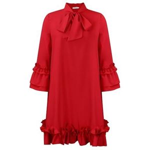 yk8fass Tie dye Jurk met ruches en mouwen ev-9475, Rood, S