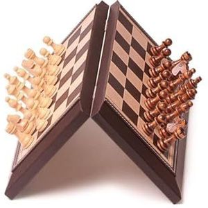 Bordspellen Houten opvouwbare magnetische schaakset met Cortex-spelbordinterieur for opslag Volwassen kinderen Beginnersschaakbord Familie Spellen