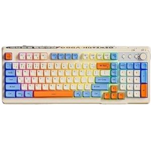 QPSJXN V98 Oplaadbaar draadloos Bluetooth toetsenbord met 98 toetsen PBT Ball Keycaps RGB achtergrondverlichting en multimedia knop (blauw en oranje)