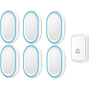 Draadloze deurbel Draadloze waterdichte deurbel, bereik van 300 m, 58 melodieën, 4 volumeniveaus, verpakking van 7, zwart/wit(White)