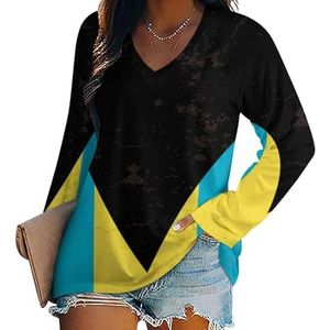 Vintage Bahama's vlag vrouwen casual lange mouw T-shirts V-hals gedrukte grafische blouses Tee Tops XL