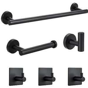 Handdoekrek Wandmontage ， Badbeslag Sets, Roestvrijstalen badkamerbeslagset Robe Hook Handdoekrailrek Plank Tissuepapierhouder Tandenborstelhouder Badkamer, 5-delige set goud (Color : 6pcs Set Black