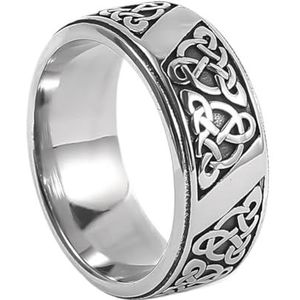 Viking Triquetra Knoop Ring - Noordse Mannen RVS Keltische Trinity Knot Ring - Middeleeuwse Mode Vintage Ierse Knoop Amulet Charmante Bescherming Pagan Sieraden (Color : Silver, Size : 10)