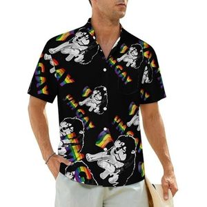 I Am Gay Pride LGBT-vlag Siberische Husky herenoverhemden korte mouwen strandshirt Hawaiiaans shirt casual zomer T-shirt XS