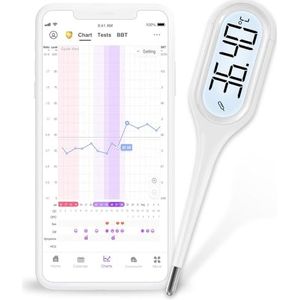 Easy@Home Digitale lichaamsthermometer, BBT-modus en snelle, met zachte punt voor detectie van ovulatie via de PREMOM-app, koortsthermometer voor baby's, kinderen, volwassenen
