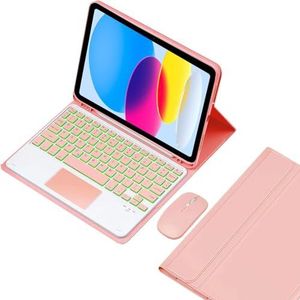 EHLCYS Toetsenbordhoes Voor iPad (A16) 11e Generatie 11-Inch 2025/iPad 10e Generatie 10,9-Inch, Smart Touchpad Afneembaar 7-Kleurig Verlicht Toetsenbord Met Penhouder En Muis,Roze
