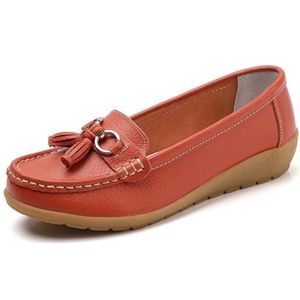 WDUDSUDUW Vrouwen Klassieke Lederen Loafers Casual Slip-On Boot Schoenen Comfortwalking Mocassins Zachte Zool Schoenen, B Oranje, 41.5 EU