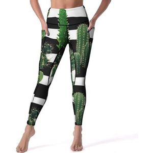 Cactus Op Strepen Vrouwen Yoga Broek Hoge Taille Leggings Buikcontrole Workout Running Leggings S