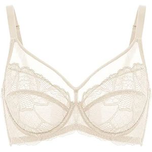 DOBREVA Dames Kant Minimizer BH met beugel Grote Borsten Sexy Volledige cups Ongevoerd Perkament 80A