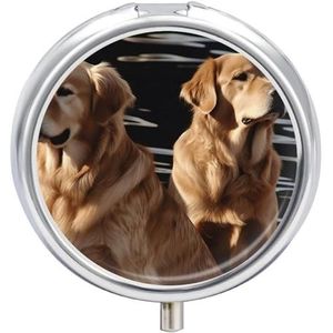 Golden Retrievers Pillendoos Pillencontainer Houder 3 Compartiment Metalen Pil Organizer Travel Medicine Organizer Draagbare Pillendoos voor Pocket om Pillen Vitamine vast te houden
