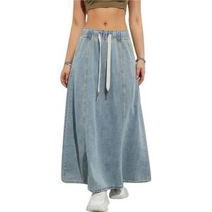 Sawmew Dames stretch denim maxi jeans rok vintage A-lijn rok lange denim rokken met zakken streetwear(Light blue,XL)