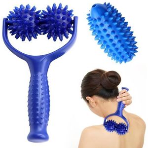 Riisoyu Massageroller met handvat, massageballen, massageroller met 3 egelballen, massageapparaat, fasciabal, verwisselbare massagerollen voor benen, rug, armen, schouders, spierpijn, blauw