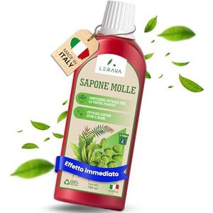 LERAVA® Biologische zachte zeep voor planten, biologische afweer tegen insecten zoals bladluizen, lieveheersbeestjes, open haard, zachte zeep voor groenten, fruit en tuin, 100% Made in Italy, 700 ml