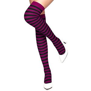 Krautwear® Gestreepte overknee-kousen voor dames, gestreepte kousen, carnaval, cosplay, jaren 80 (paars/zwart)
