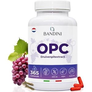 Bandini® OPC Druivenpitextract 365 Capsules | Hoge dosering met 1076mg per dosis | Hoogste gehalte volgens HPLC | Van Italiaanse druiven | 1052mg extract met 999,4mg OPC + 24mg Vitamine C | 6 maanden