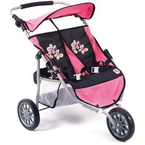 Bayer Chic 2000 - Tweeling Poppenwagen Buggy Jogger - Pink Checkered