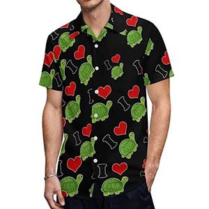 I Love Turtles Heren Shirts met korte mouwen, casual button-down tops T-shirts Hawaiiaanse strand T-shirts M