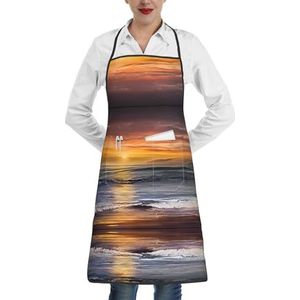 ZhaoYuGoods Tropische bloemenschorten met zakken voor vrouwen, stijlvolle kookschorten voor keuken, tuinieren, salon, ideale print schort, Zonsondergang Strand, Eén maat